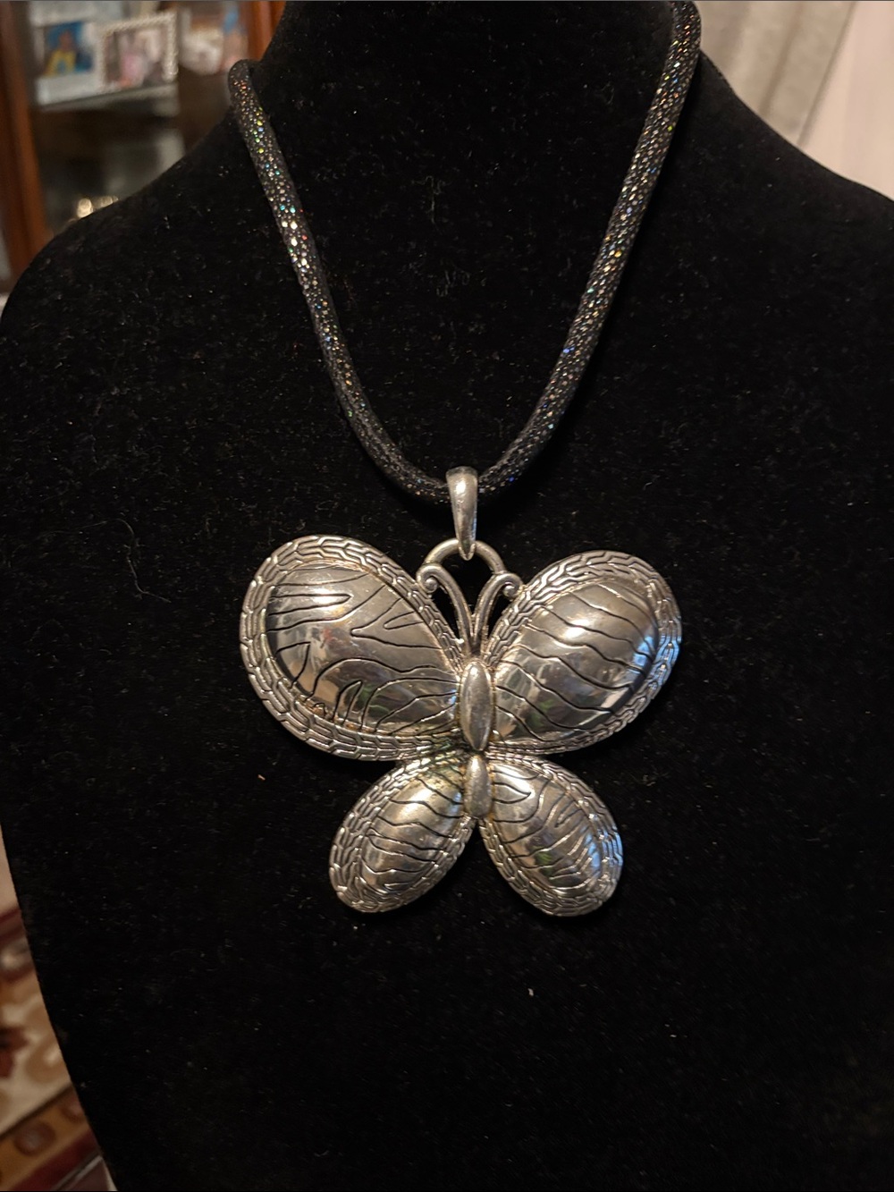 Silver-Tone Butterfly Pendant Necklace in Silver